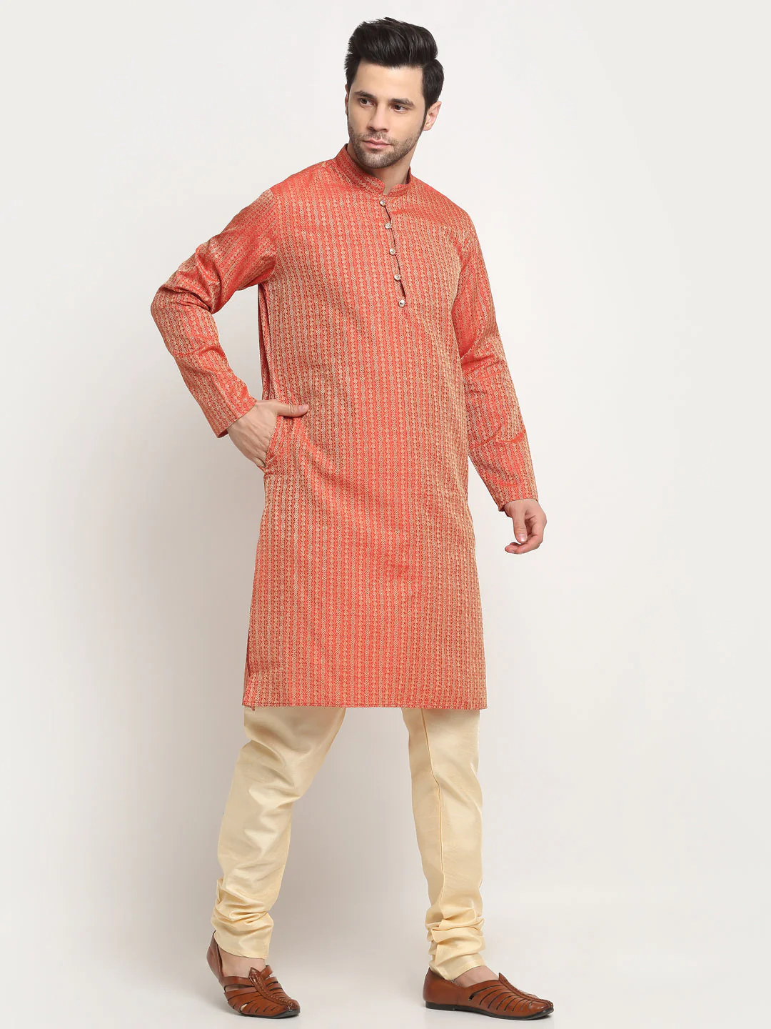 Men's Silk Woven Design Kurta Only - Image 9