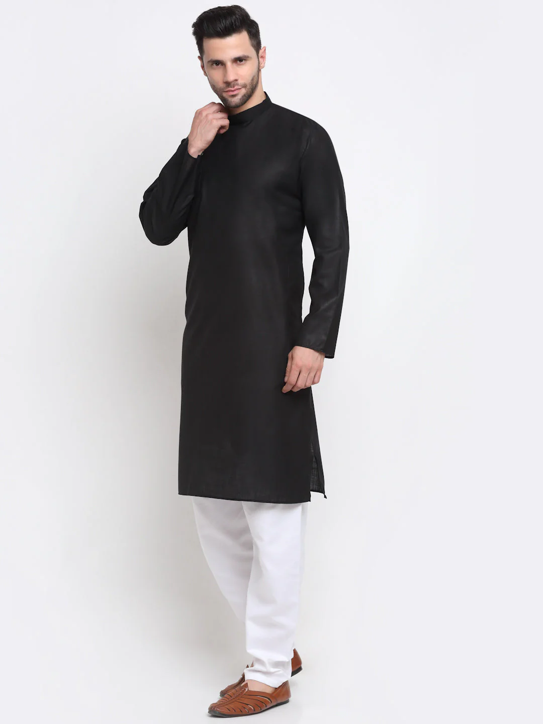 Men's Solid Cotton Straight Side Cut Kurta with Pyjama set - Image 3