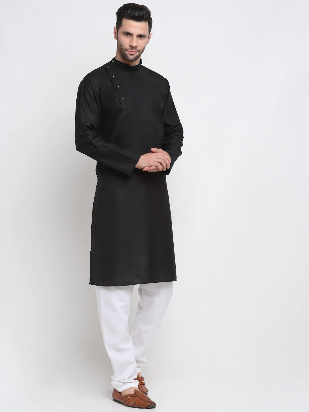 Men's Solid Cotton Straight Side Cut Kurta with Pyjama set - Image 5