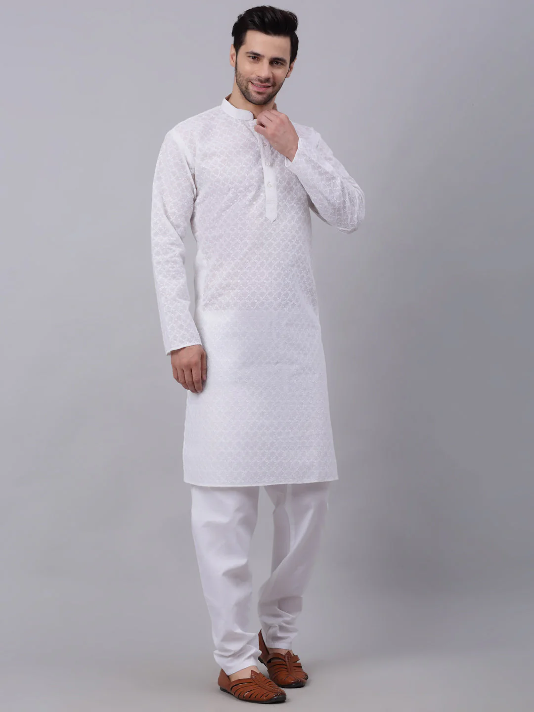 Men's Thread Work Chikankari Kurta Pyjama Set - Image 3