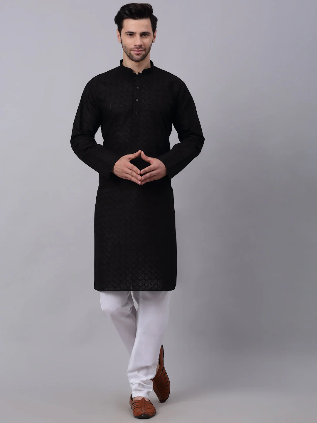 Men's Thread Work Chikankari Kurta Pyjama Set - Image 40