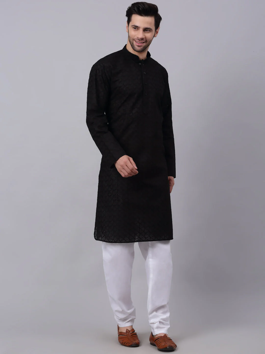 Men's Thread Work Chikankari Kurta Pyjama Set - Image 9