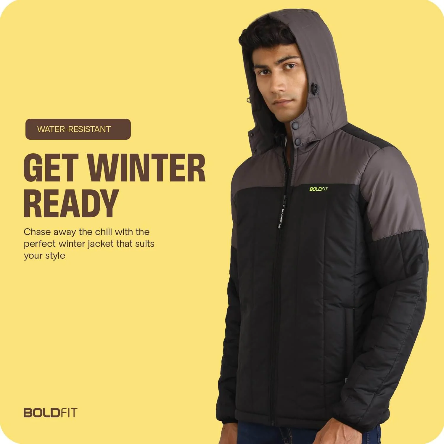 Mens Winter Bomber Jacket - Black/Grey - Image 2
