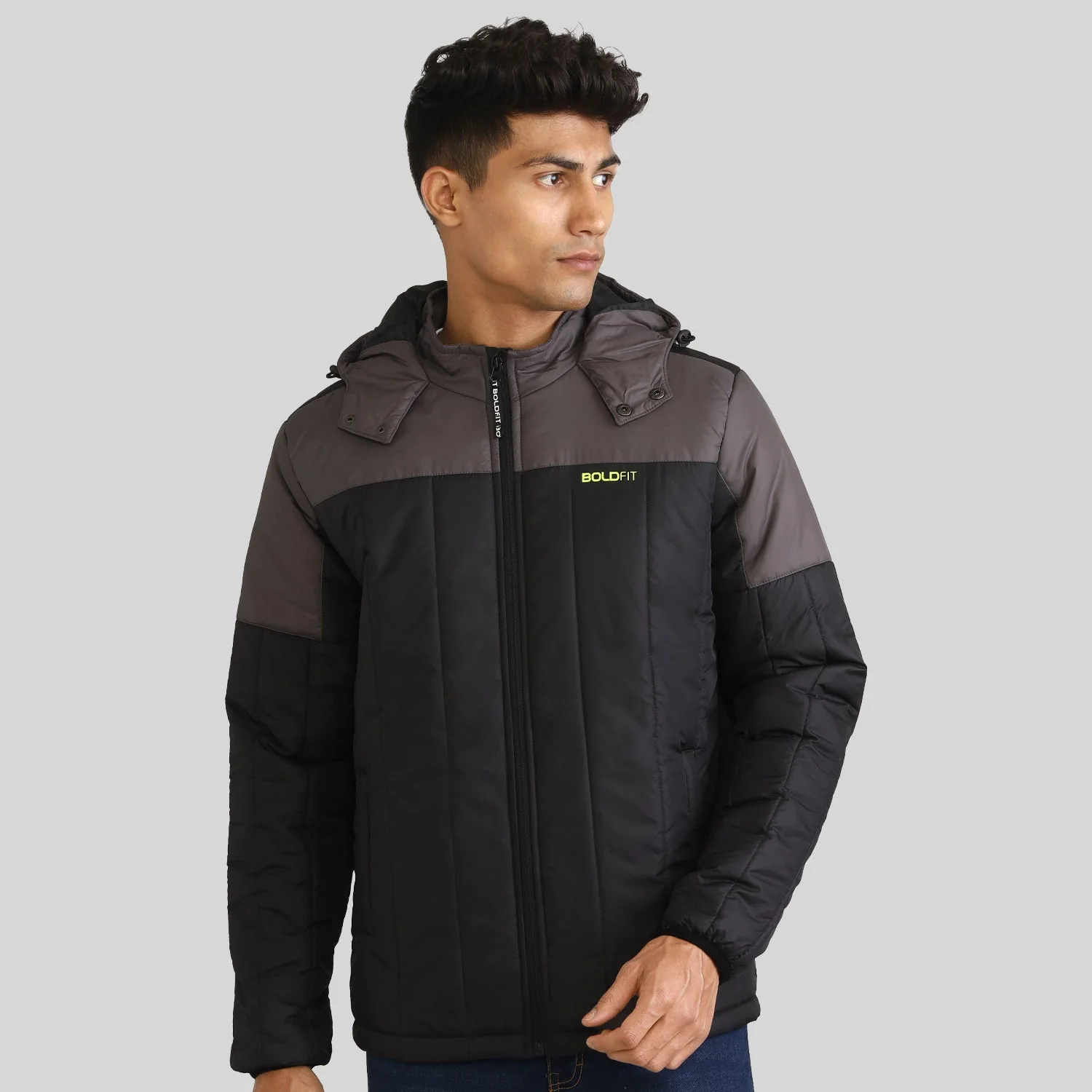 Mens Winter Bomber Jacket - Black/Grey - Image 8