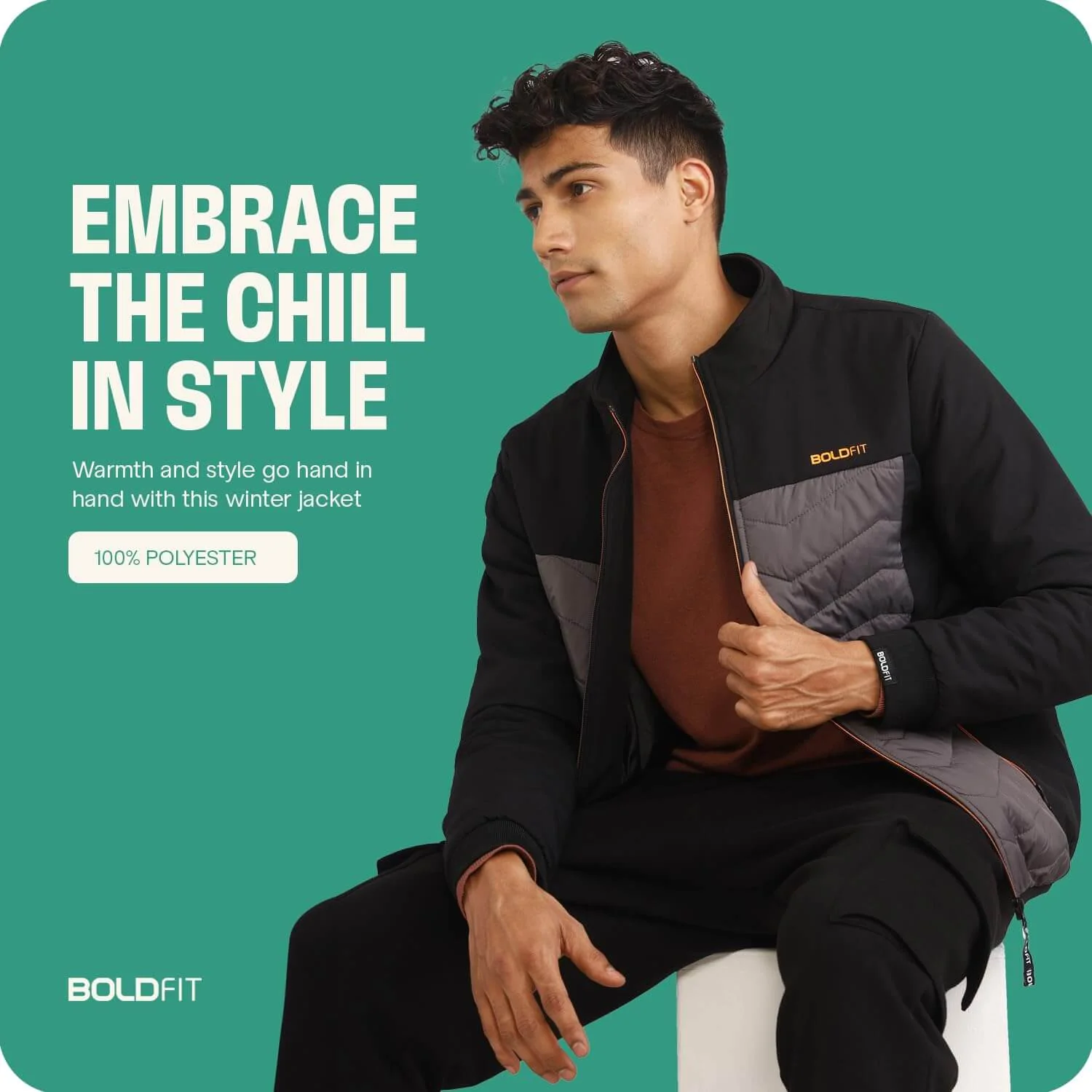 Mens Winter Bomber Jacket - Black/Grey without Cap - Image 3