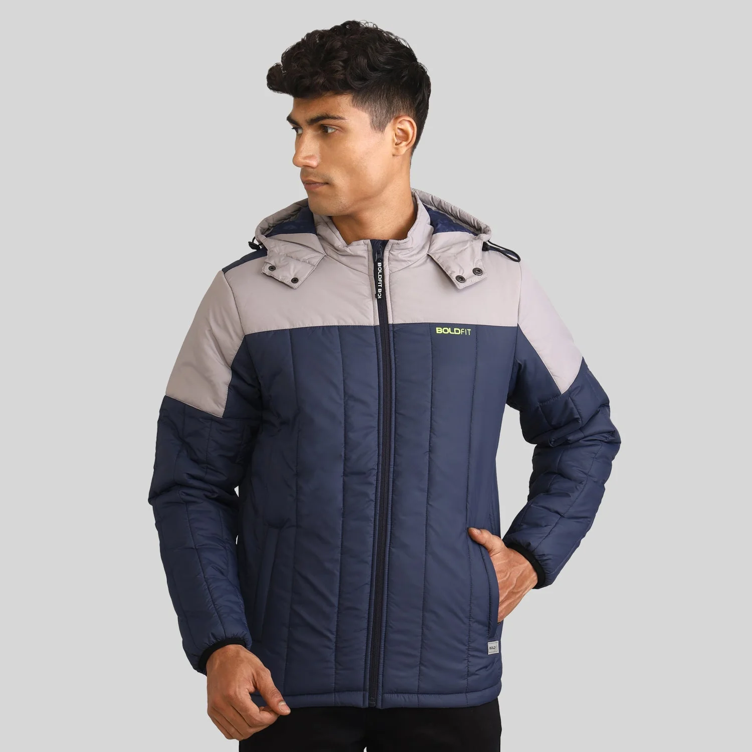 Mens Winter Bomber Jacket - Blue/Grey - Image 29