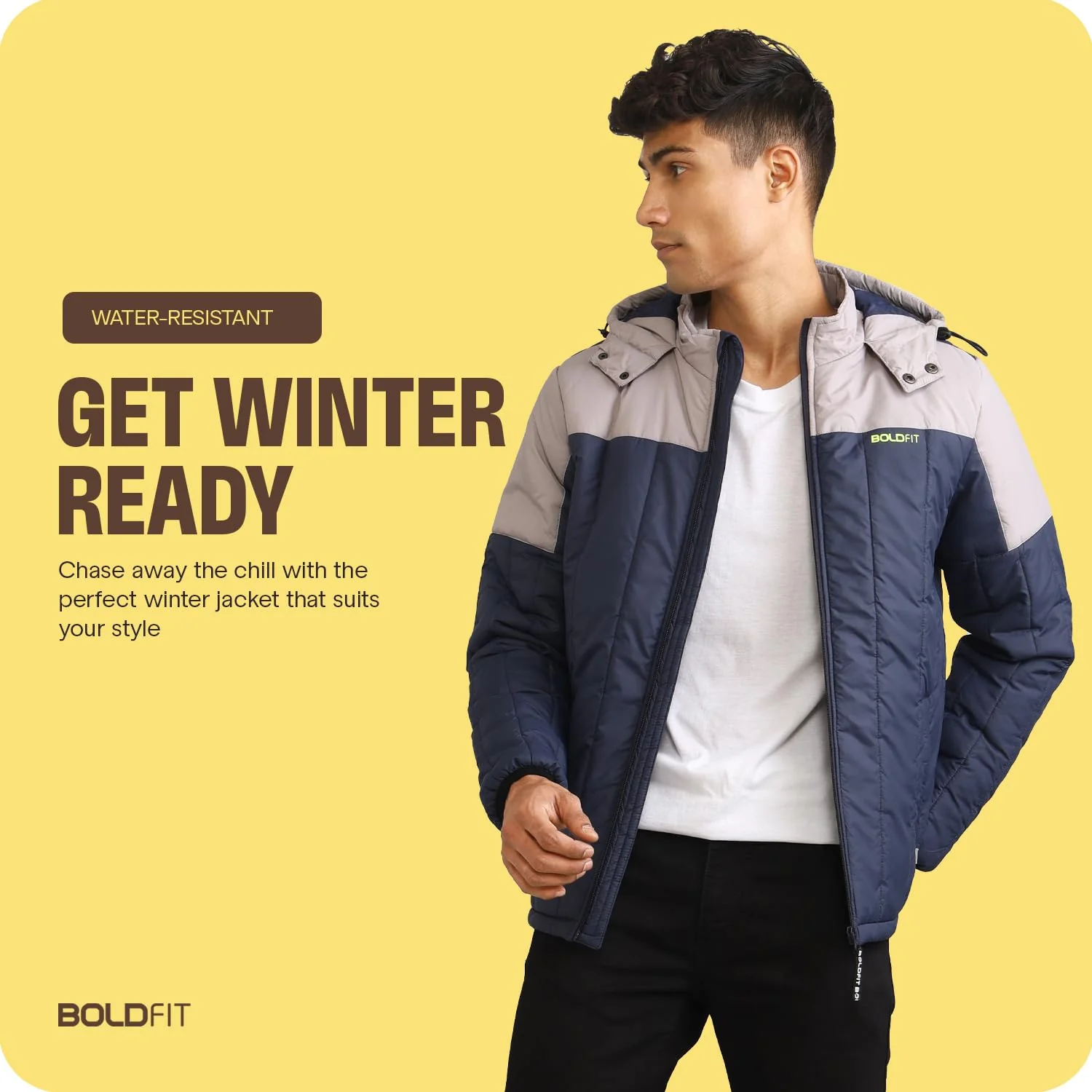 Mens Winter Bomber Jacket - Blue/Grey - Image 3