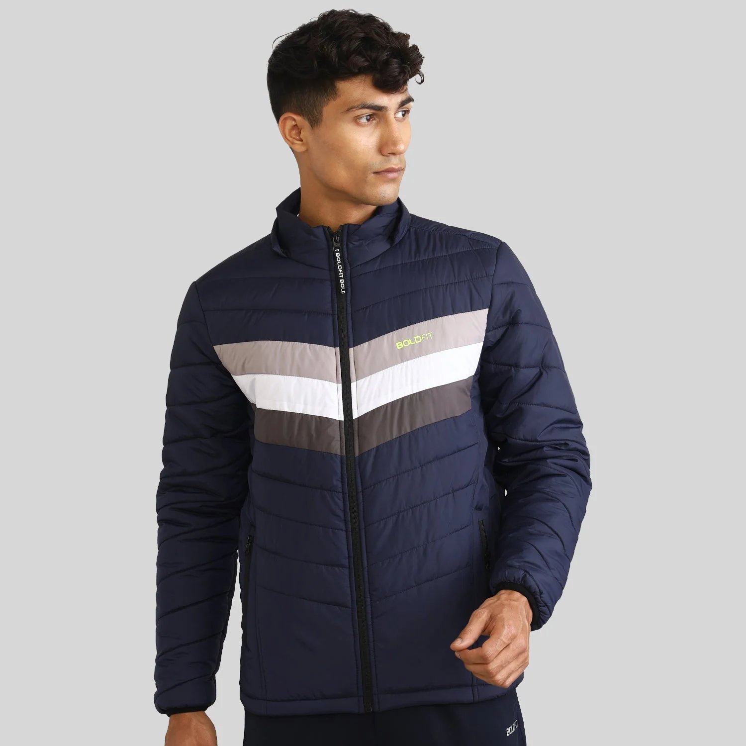 Mens Winter Bomber Jacket with Detachable Cap - Blue/White - Image 33