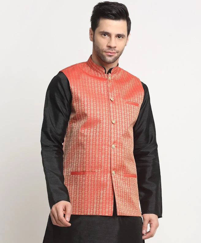 Men's Woven Design Nehru Jacket Only - Image 129
