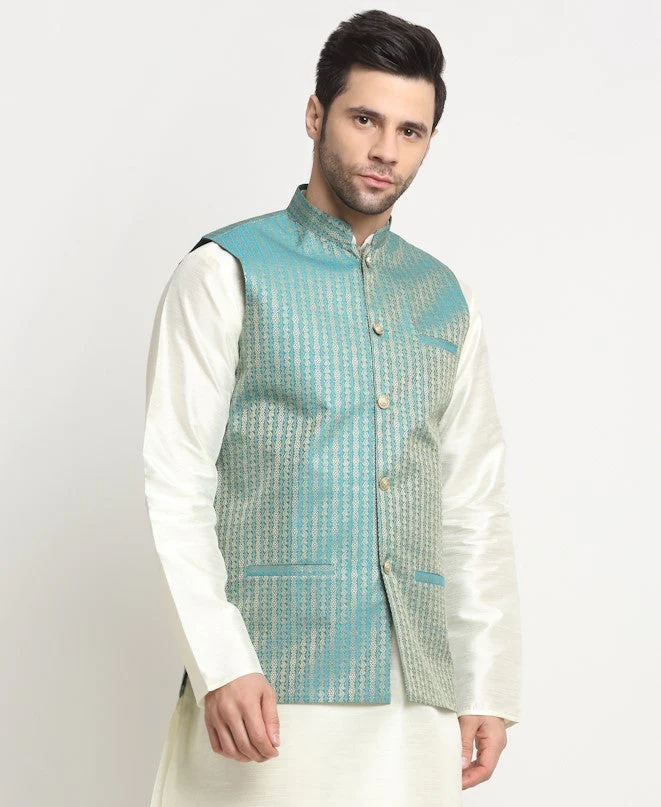 Men's Woven Design Nehru Jacket Only - Image 24