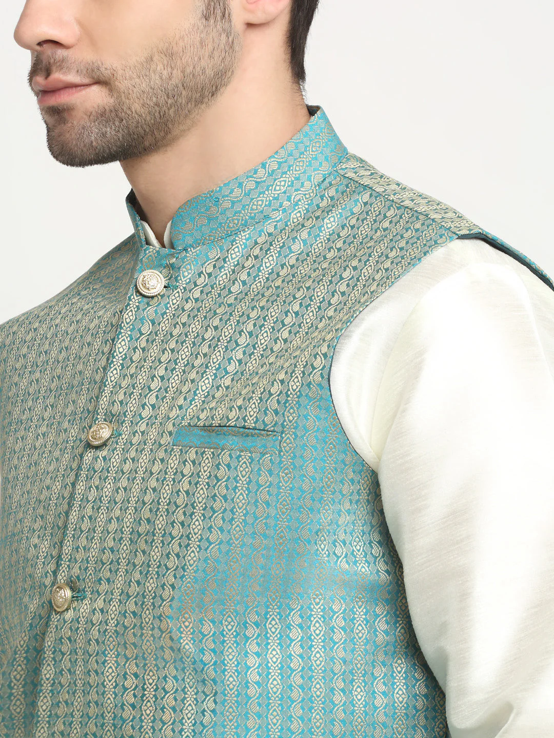 Men's Woven Design Nehru Jacket Only - Image 4