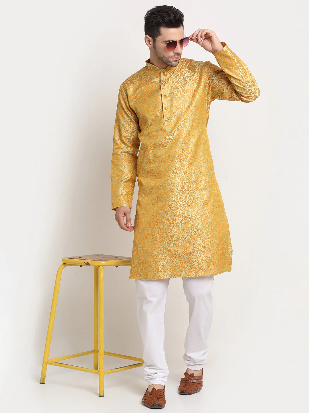 Men's Woven Design Silk Blend Kurta - Image 13