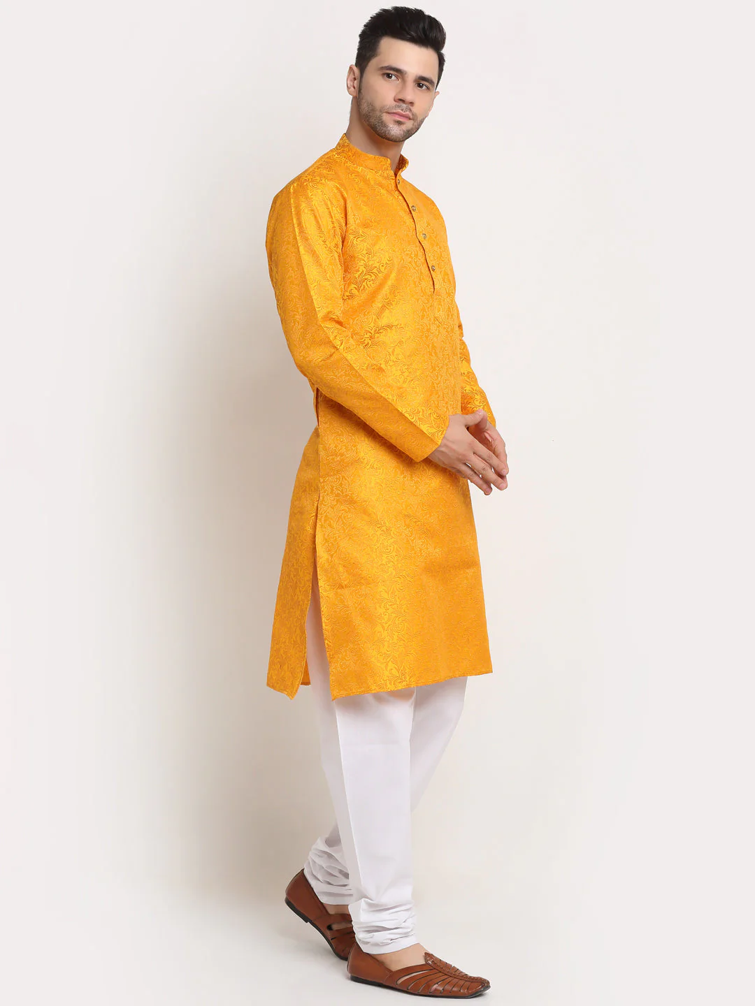 Men's Woven Design Silk Blend Kurta - Image 3