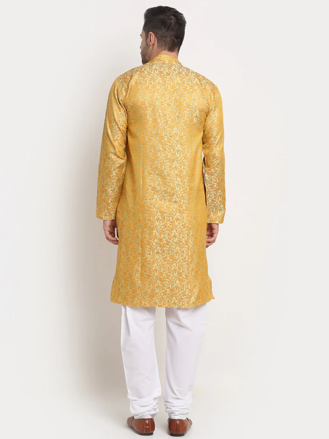Men's Woven Design Silk Blend Kurta - Image 9