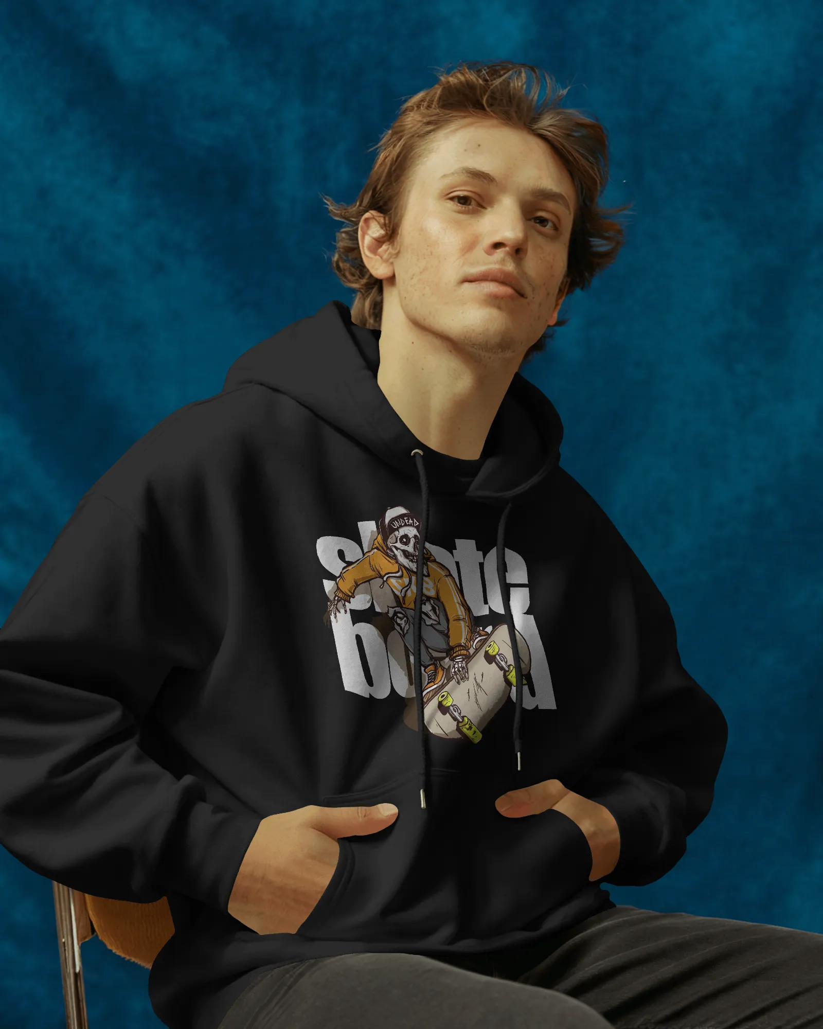 Mercury X “Skull Skateboard” 300 GSM Premium Fleece Hoodie – High-Impact Urban Streetwear Module - Image 3