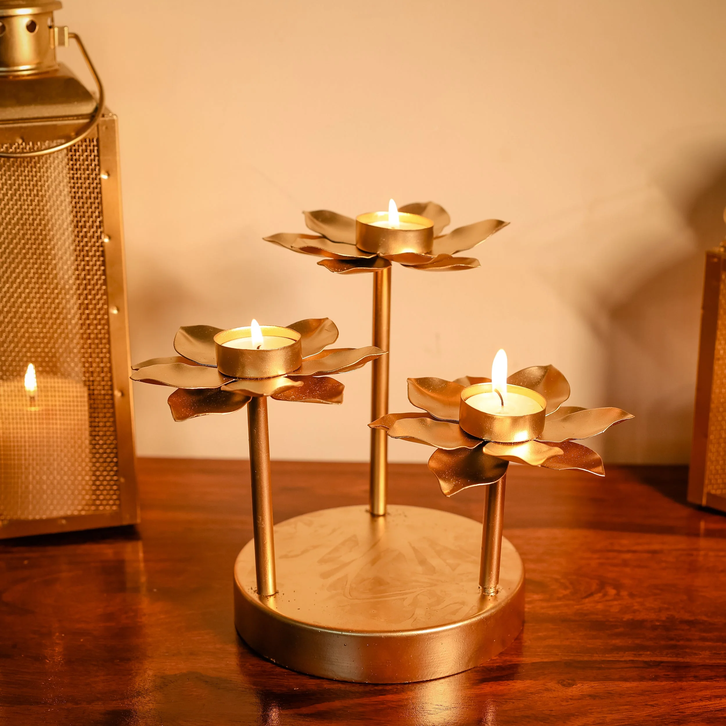 Metal Golden T Candle Holders (Set of 3) - Image 5