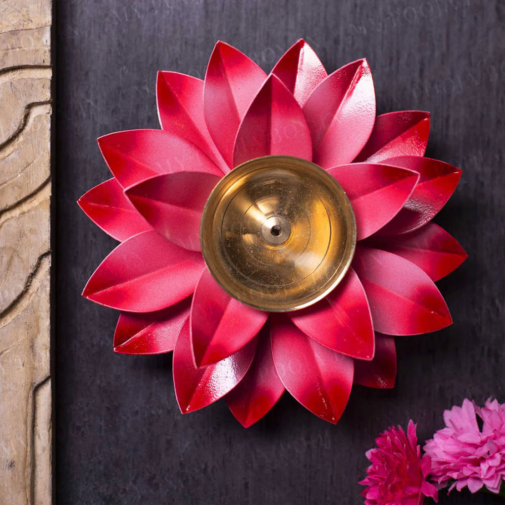 Metal Lotus Diya for Pooja Lamp - Image 2
