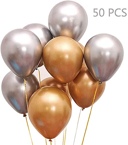Metallic Shining Latex Balloons Silver & Gold Color(Pack of 50) - Image 3