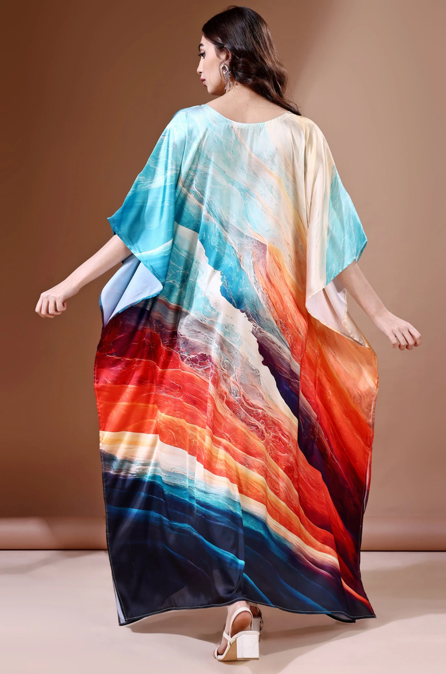 Midnight Ocean Soft Satin Kaftan With Digital Print - Image 2