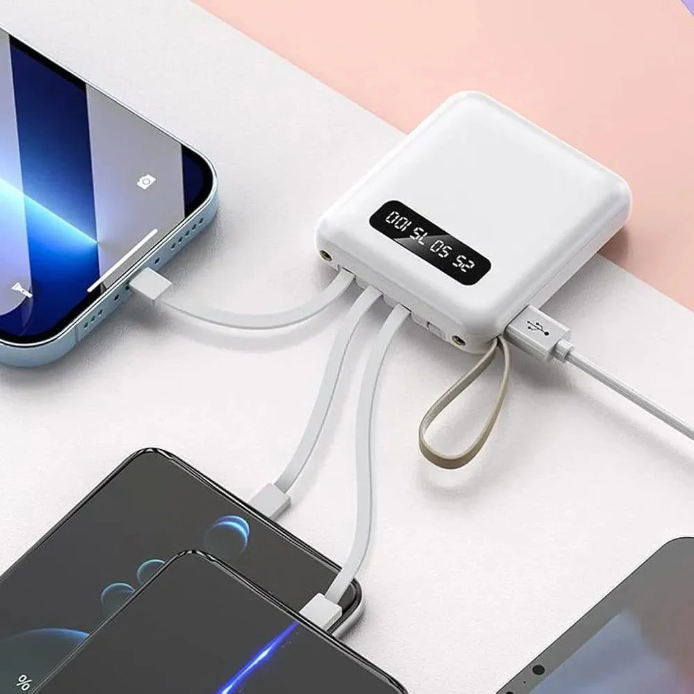 Mini 10000 mAh 18W Power Bank With 4 Cable attached - Image 7