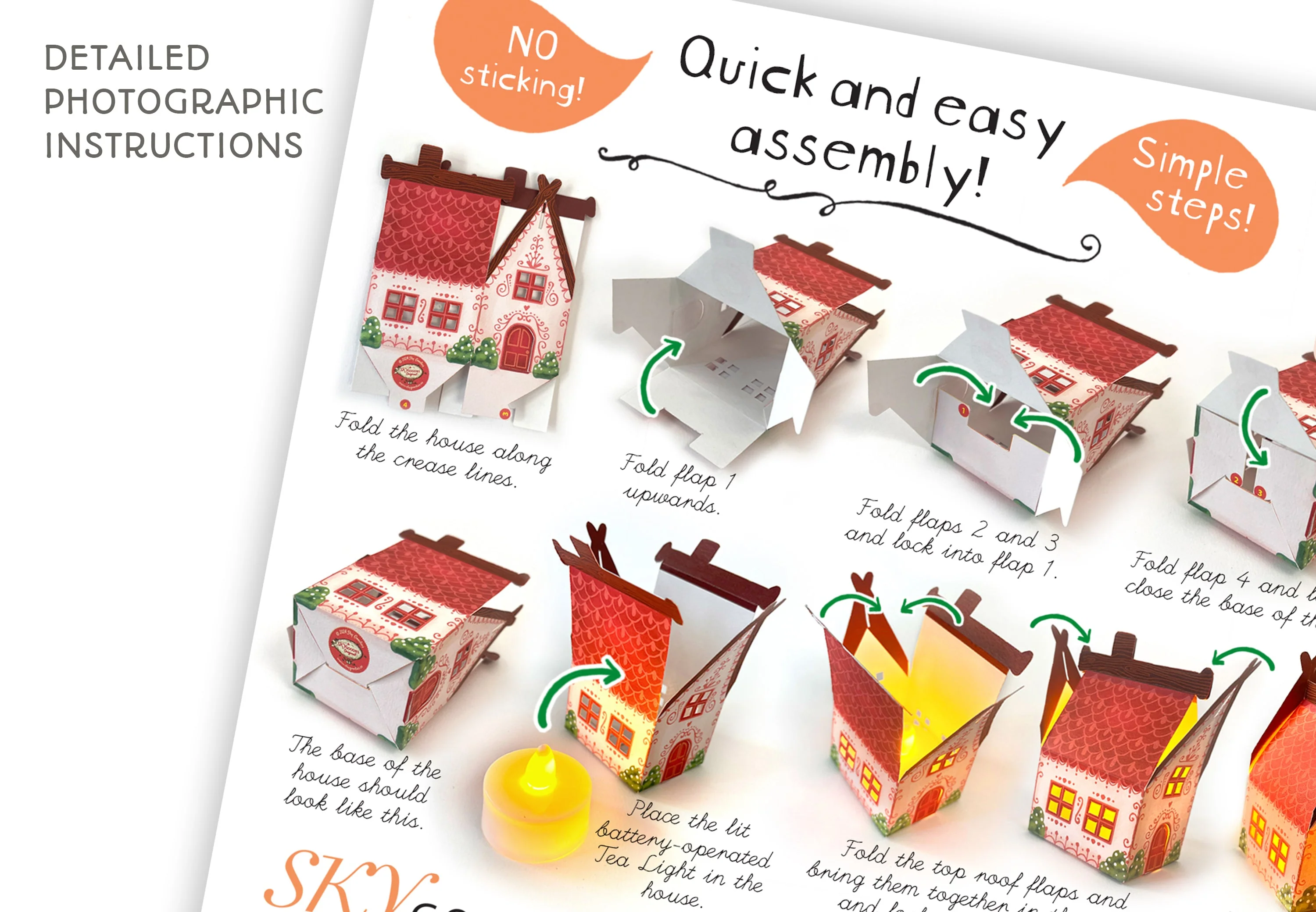 Mini Christmas Village: Set of 6 House Tea Light Holders with Electric Tea Lights - Image 6