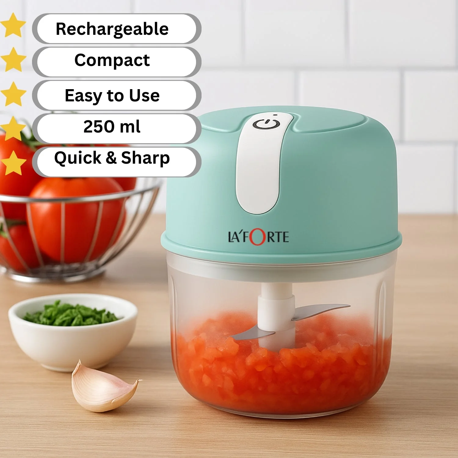 Mini Electric Chopper | Rechargeable | 250ml | Compact & Portable | Powerful Stainless Steel Blades | Onion, Garlic, Veggies & More - Image 6