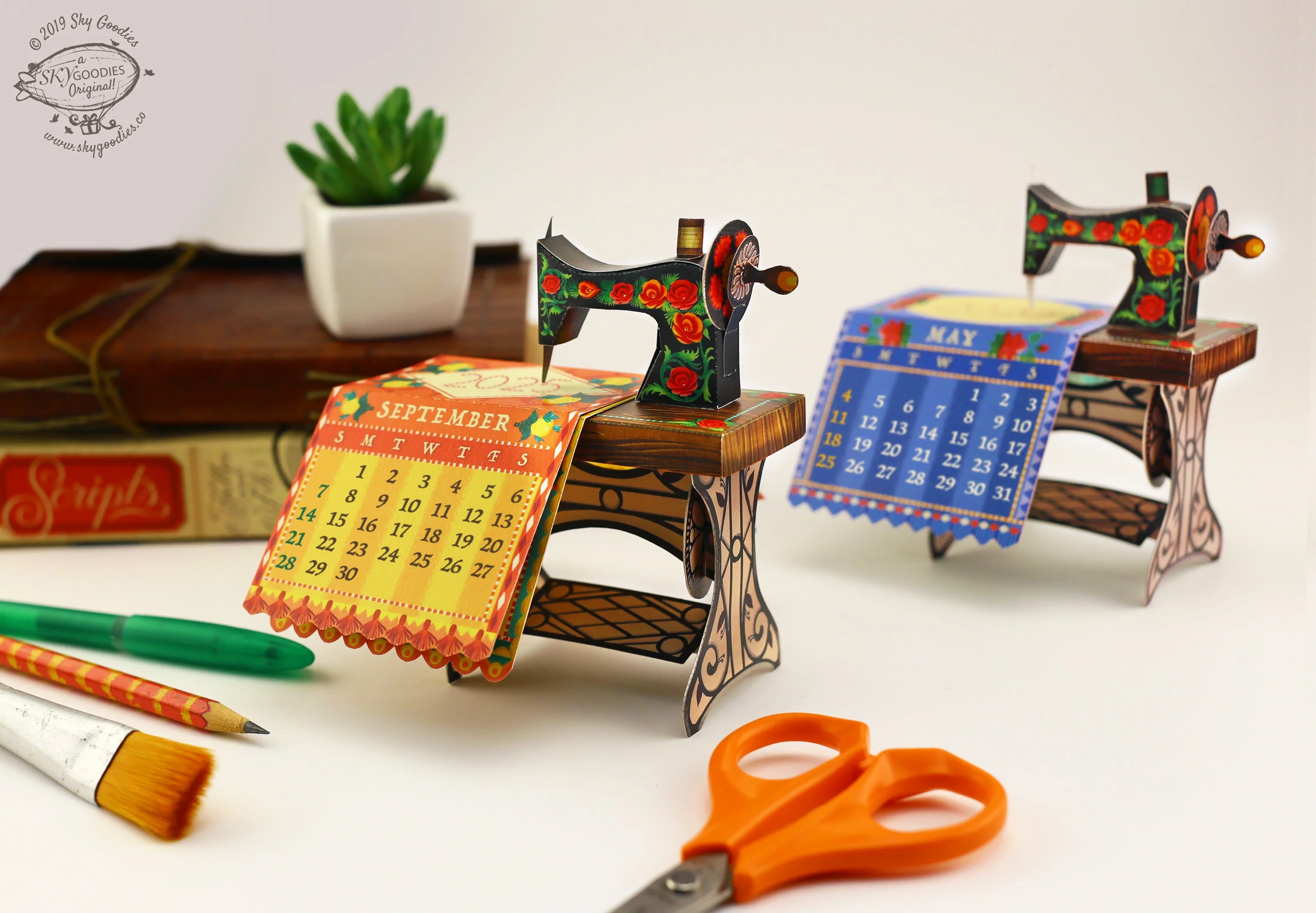 Mini Sewing Machine Desk Calendar 2025 DIY Paper Craft Kit - Image 2