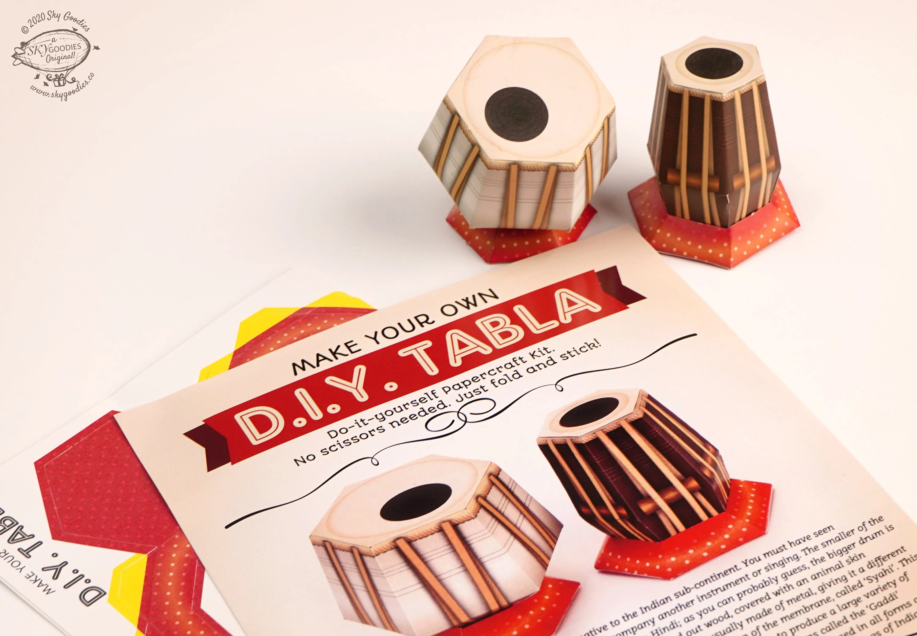 Mini Tabla Indian Musical Instrument DIY Paper Craft Kit - Image 2