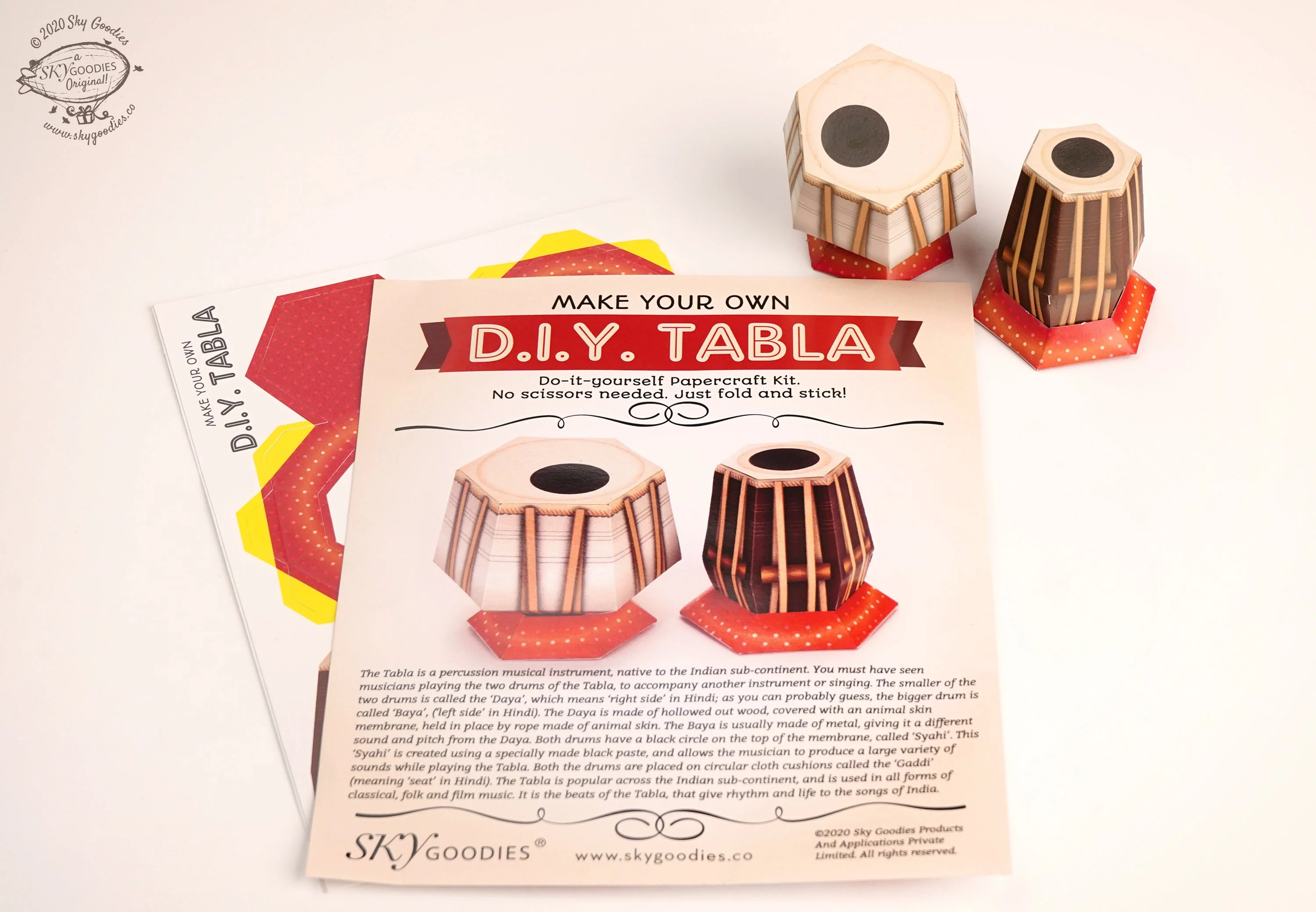 Mini Tabla Indian Musical Instrument DIY Paper Craft Kit - Image 4