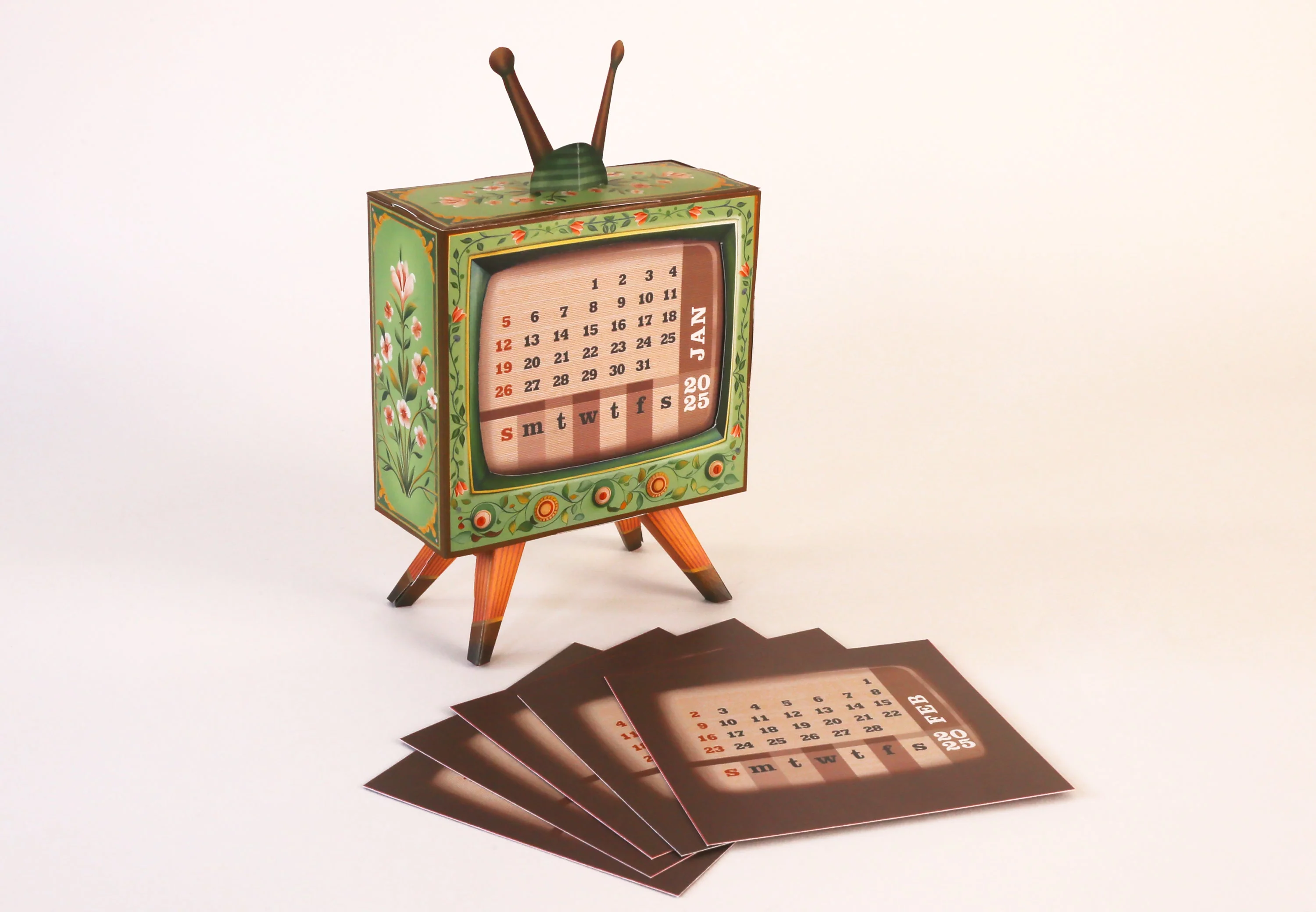 Mini TV Desk Calendar 2025 DIY Paper Craft Kit - Image 2