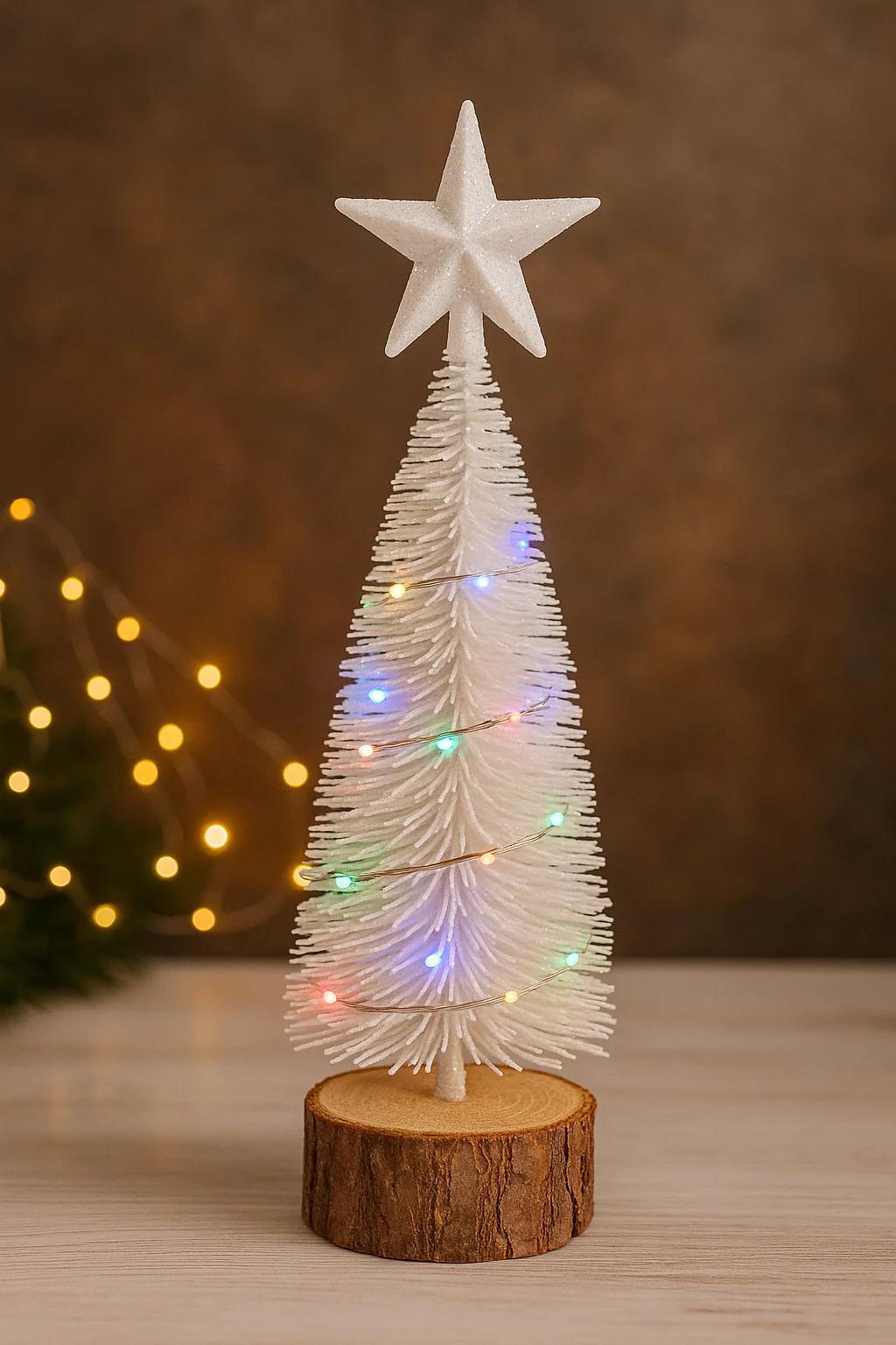 Mini White LED Christmas Tree with Wooden Base Set of 2 - Image 10