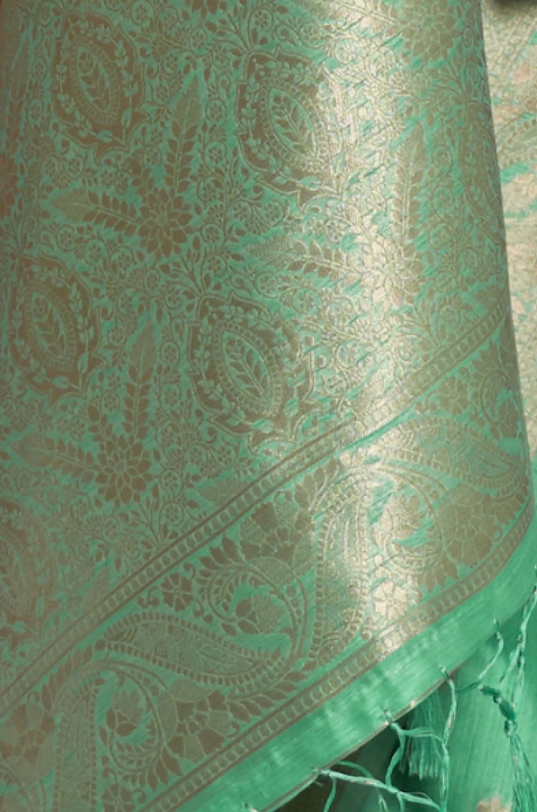 Mint Green Woven Tussar Silk Saree - Image 2