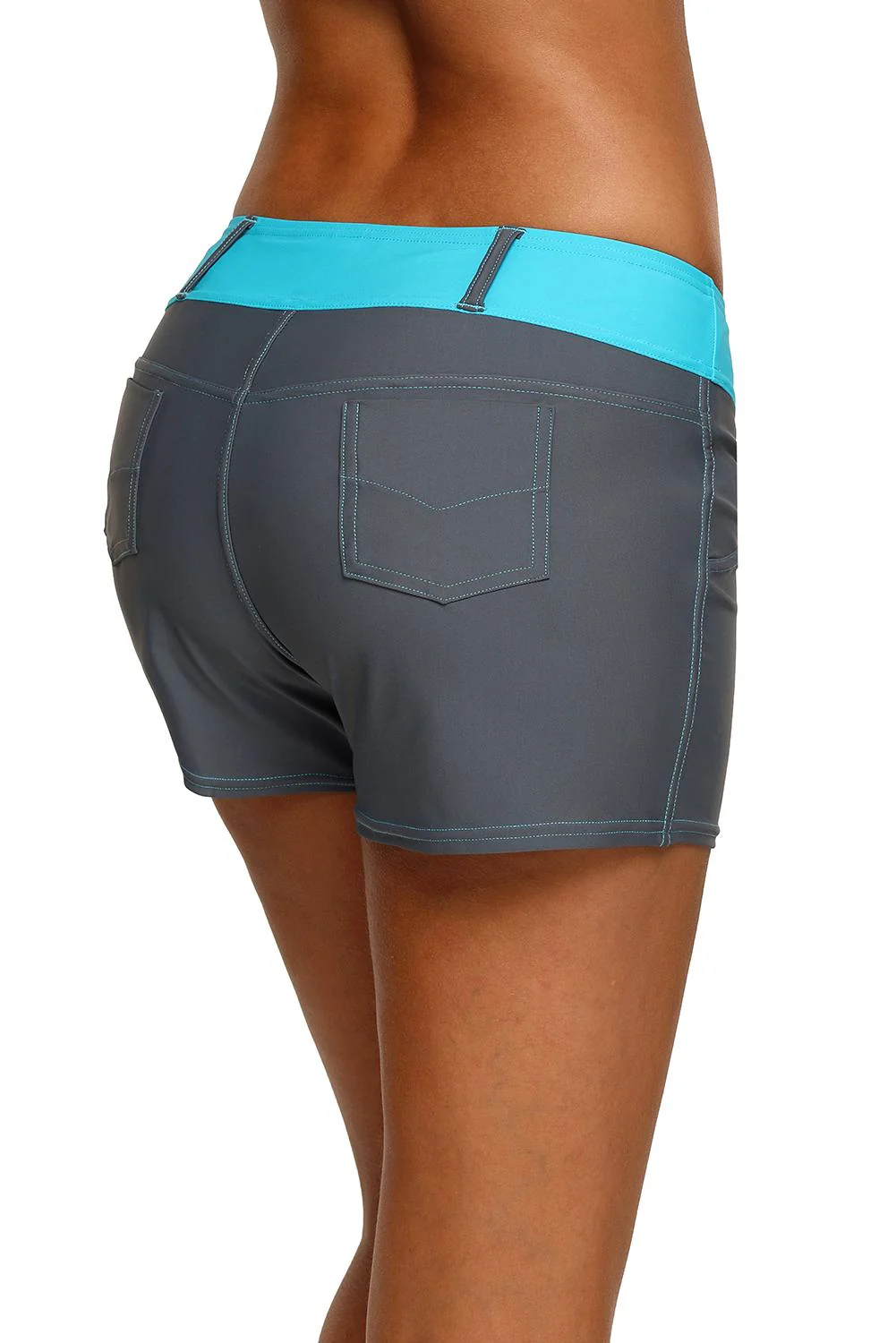 Mint Waistband Faux Denim Sports Shorts - Image 3