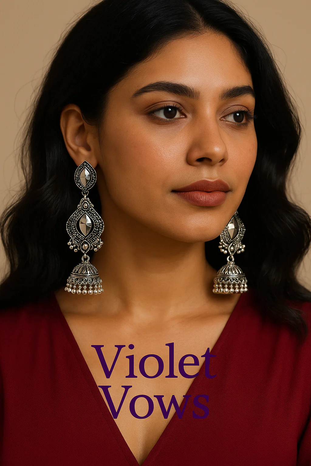 Mirror Work Oxidized Jhumka Earrings - Image 2