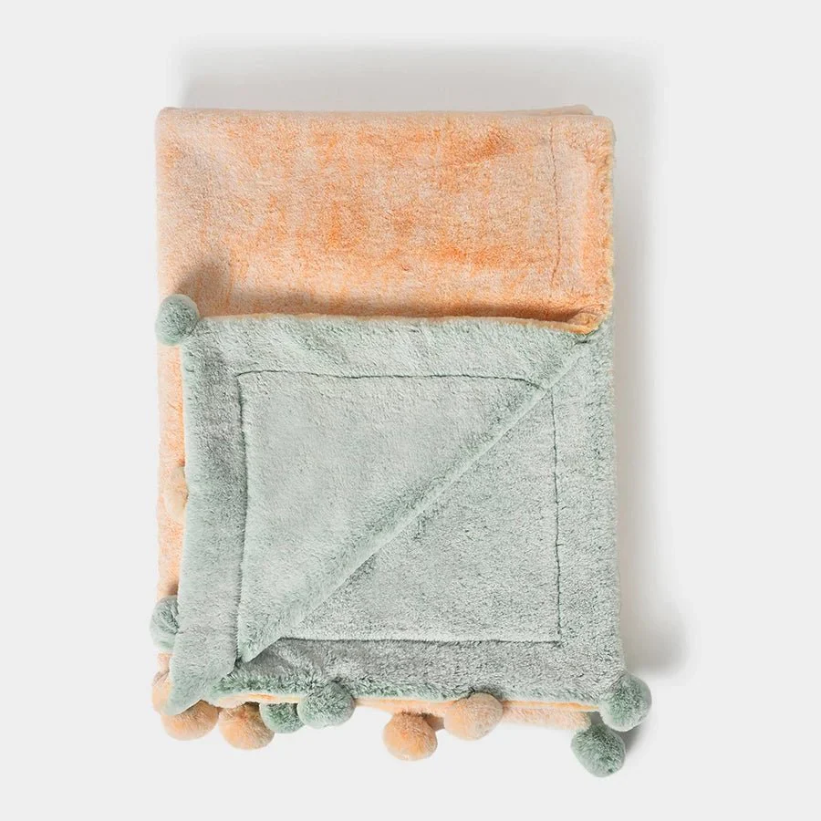 Misty Blonde Peach & Green Reversible Winter Blanket For Newborn Baby