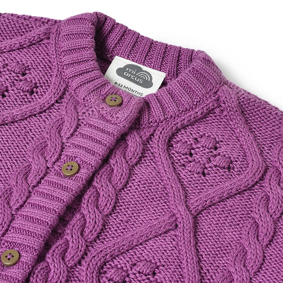 Misty Chunky Knitted Cardigan Baby Sweater For Girls Purple - Image 4