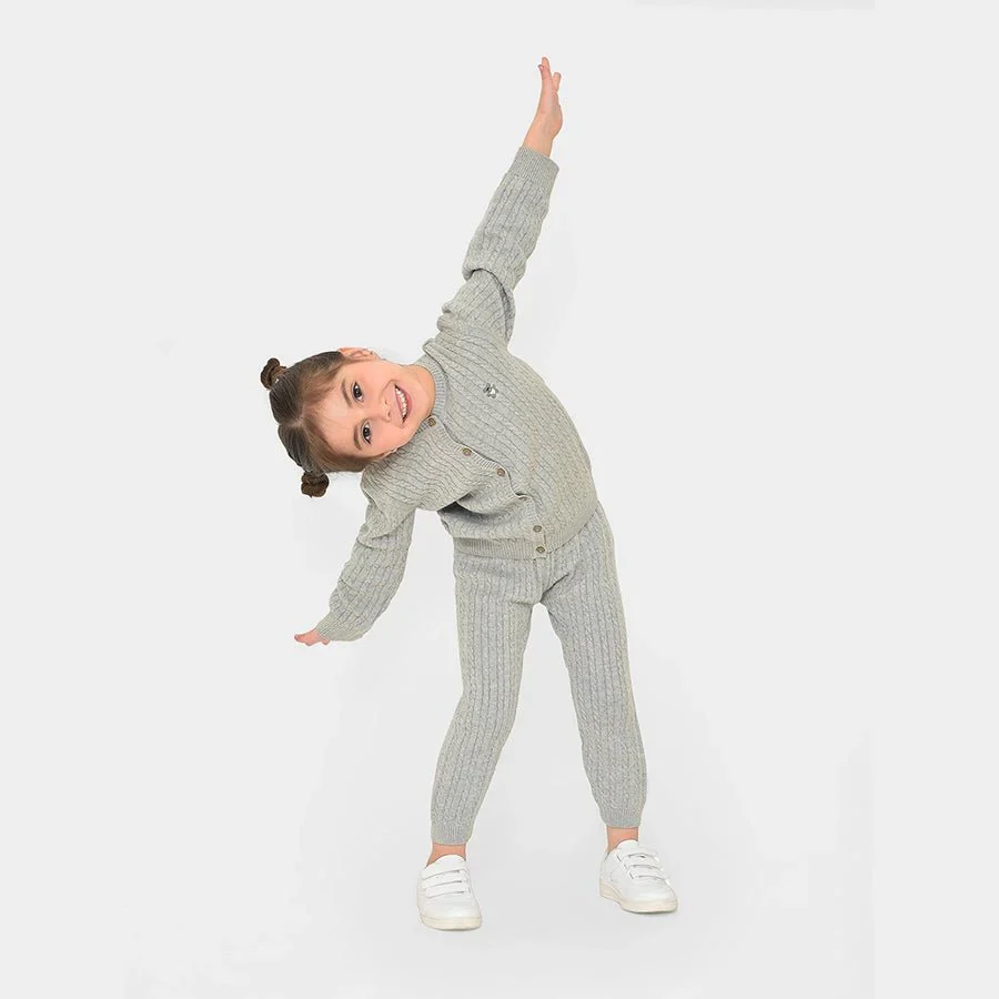 Misty Grey Knitted Bab Girl Cardigan With Pyjama Set - Image 2