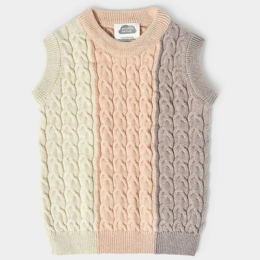 Misty Knitted Cream Sleeveless Baby Boy Woolen Sweater