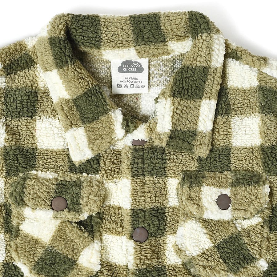 Misty Knitted Green Baby Boy Winter Shirts Sherpa Shacket - Image 2