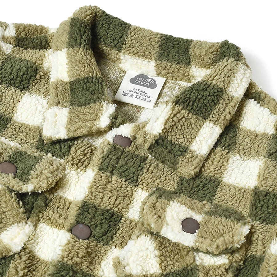 Misty Knitted Green Baby Boy Winter Shirts Sherpa Shacket - Image 4