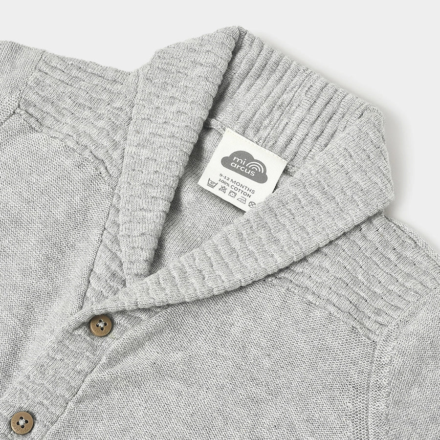 Misty Knitted Grey Shawl Collar Baby Boy Cardigan - Image 5