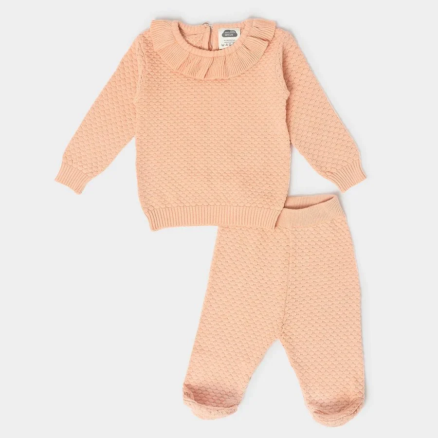Misty Knitted Peach Baby Jumper Set With Booties