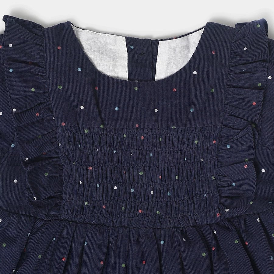 Misty Navy Corduroy Full Sleev Dress For Girls - Image 4