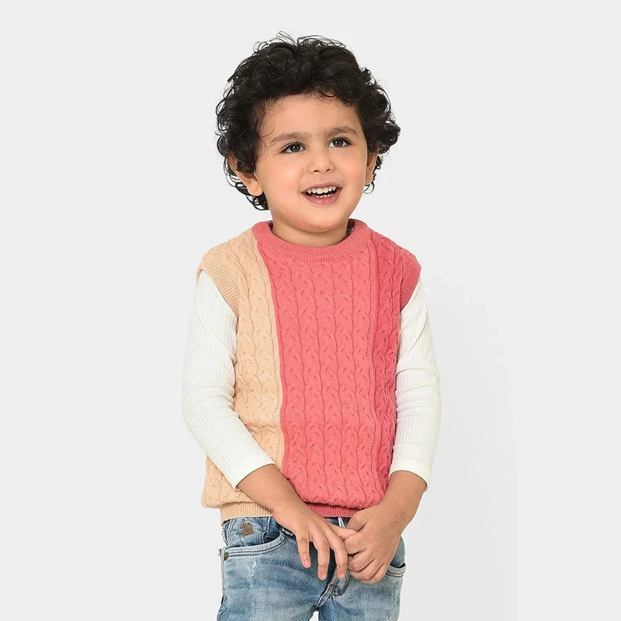 Misty Rose Sleeveless Knitted Baby Sweater For Kids