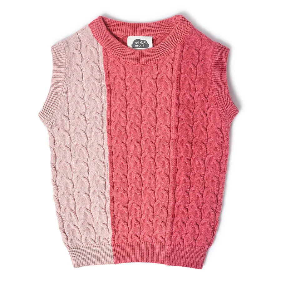Misty Rose Sleeveless Knitted Baby Sweater For Kids - Image 2