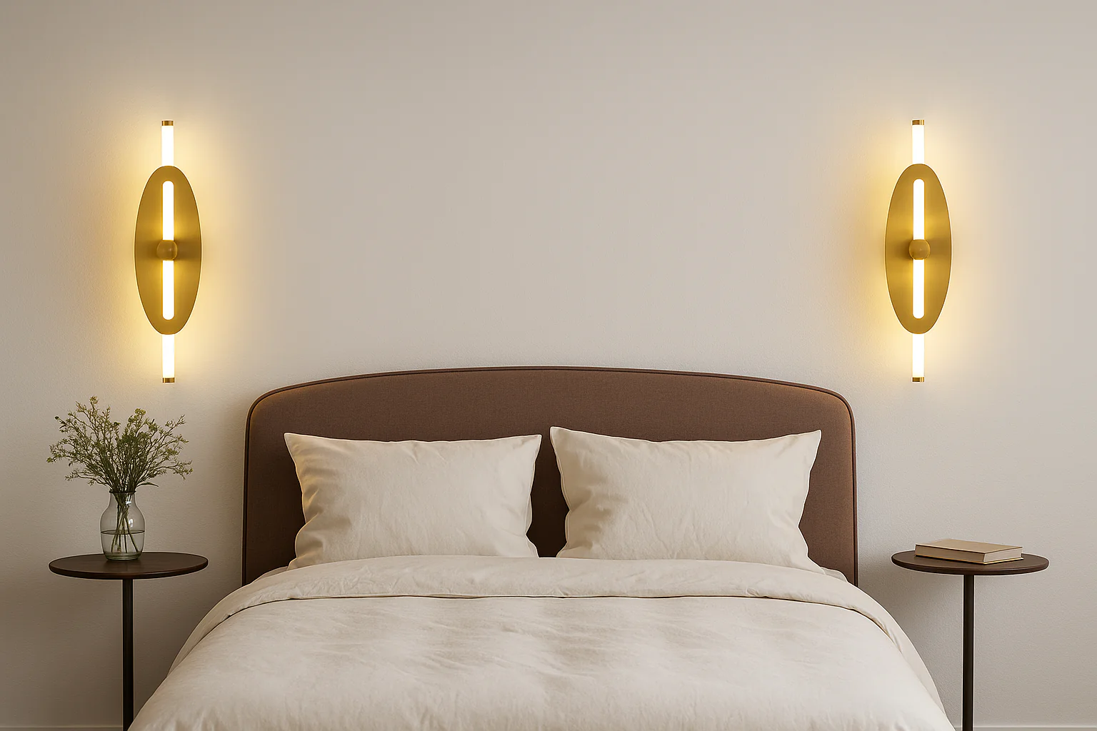 Modern Designer Wall Light – Gold Finish, Dual Tube LED with Oval Panel - Image 4