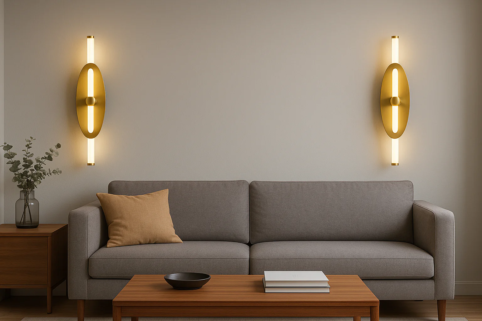 Modern Designer Wall Light – Gold Finish, Dual Tube LED with Oval Panel - Image 5