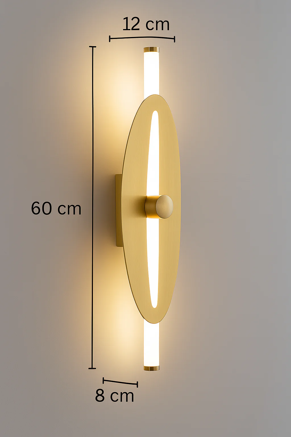 Modern Designer Wall Light – Gold Finish, Dual Tube LED with Oval Panel - Image 7