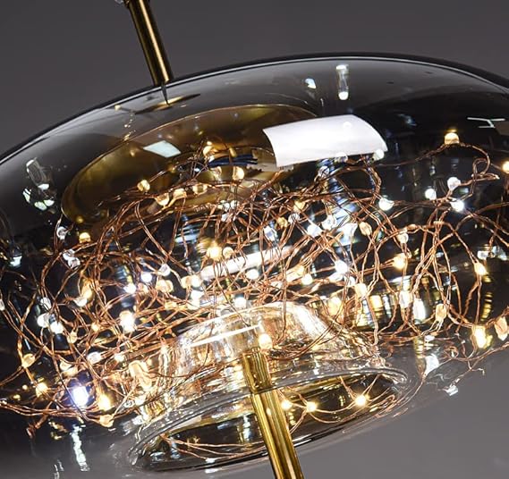 Modern Disk-Shaped LED Pendant Light with Starry Warm Glow – Golden Hanging Ceiling Lamp for Dining, Kitchen & Living Room Decor - Image 7