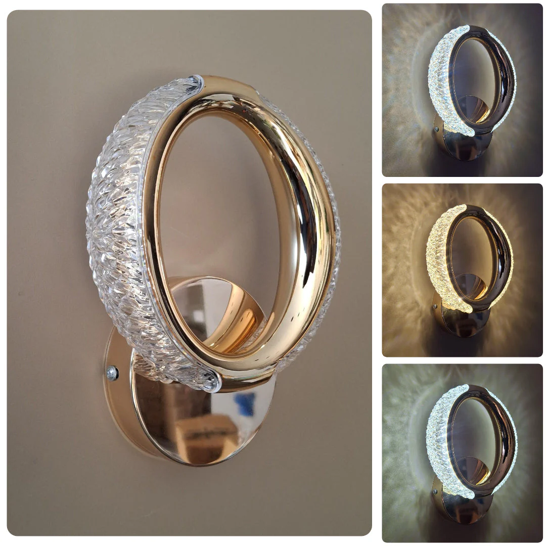 Modern LED Wall Lamp Crystal Wall Light Round Ring - Image 5